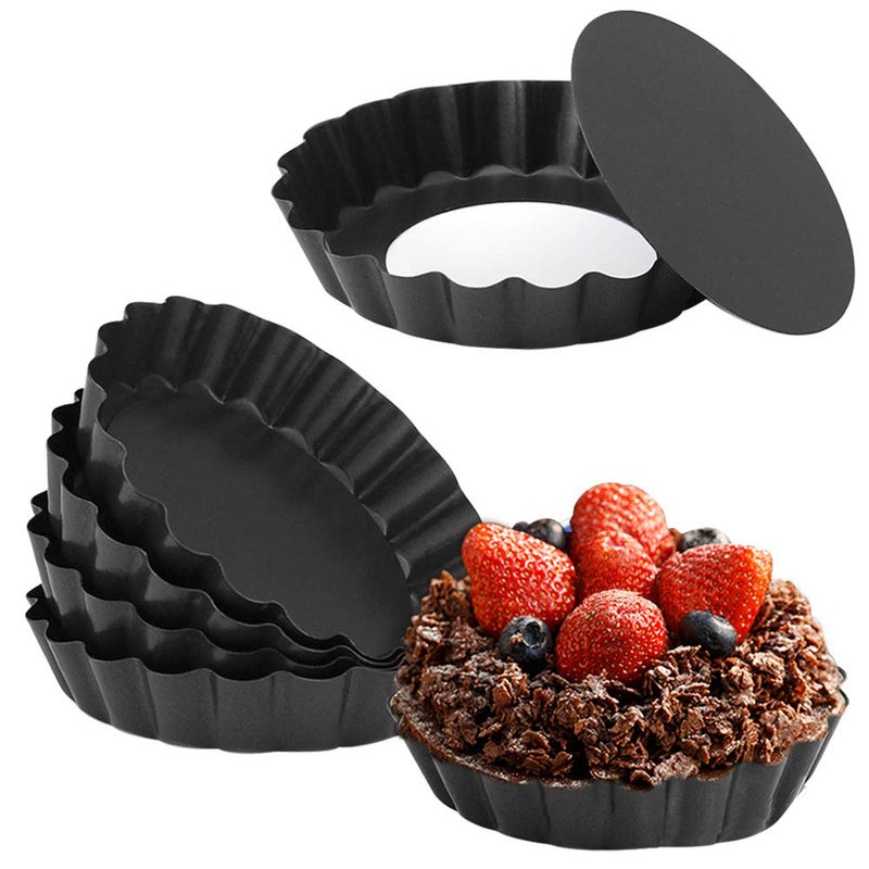 Cyimi Mini Tart Pan Set of 6, Non-Stick 4 Inch Quiche Pan, Removable Bottom Tart Pan for Pies, Quiche Bakeware, Cheese Cakes, Desserts and more - Image 1